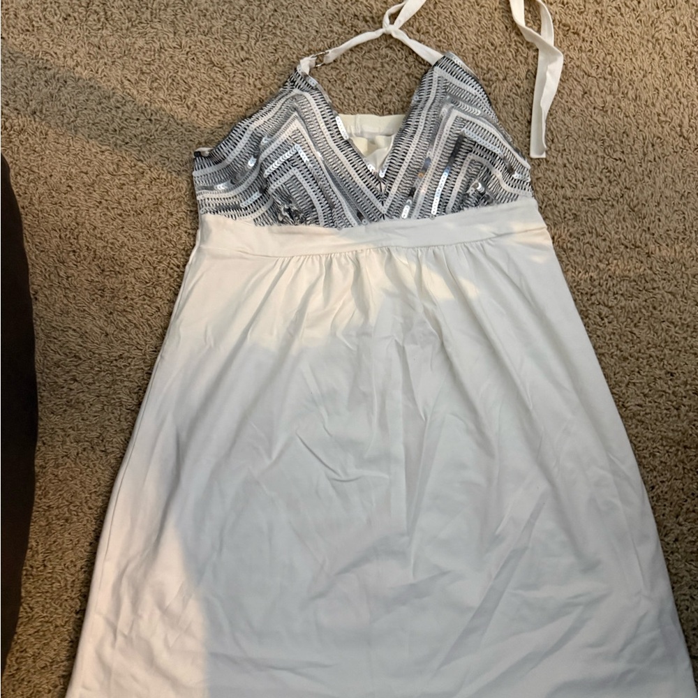 White and Gray Halter Dress